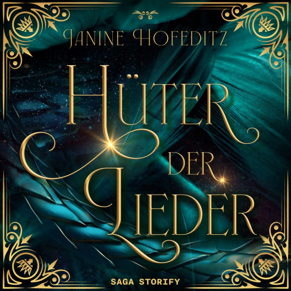 Feder und Drachenschuppe - Hörbuchcover des Fantasy Romans "Hüter der Lieder"