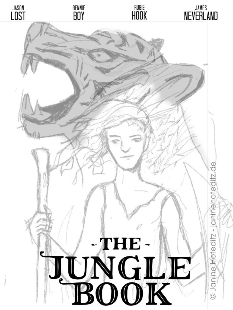 Digitale Skizze eines jungen Mannes mit einem Tiger im Hintergrund