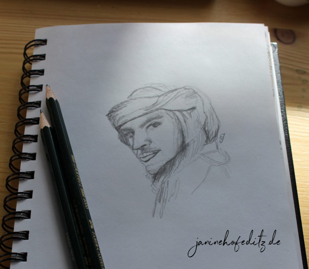 Bleistiftskizze eines jungen Mannes mit Turban.